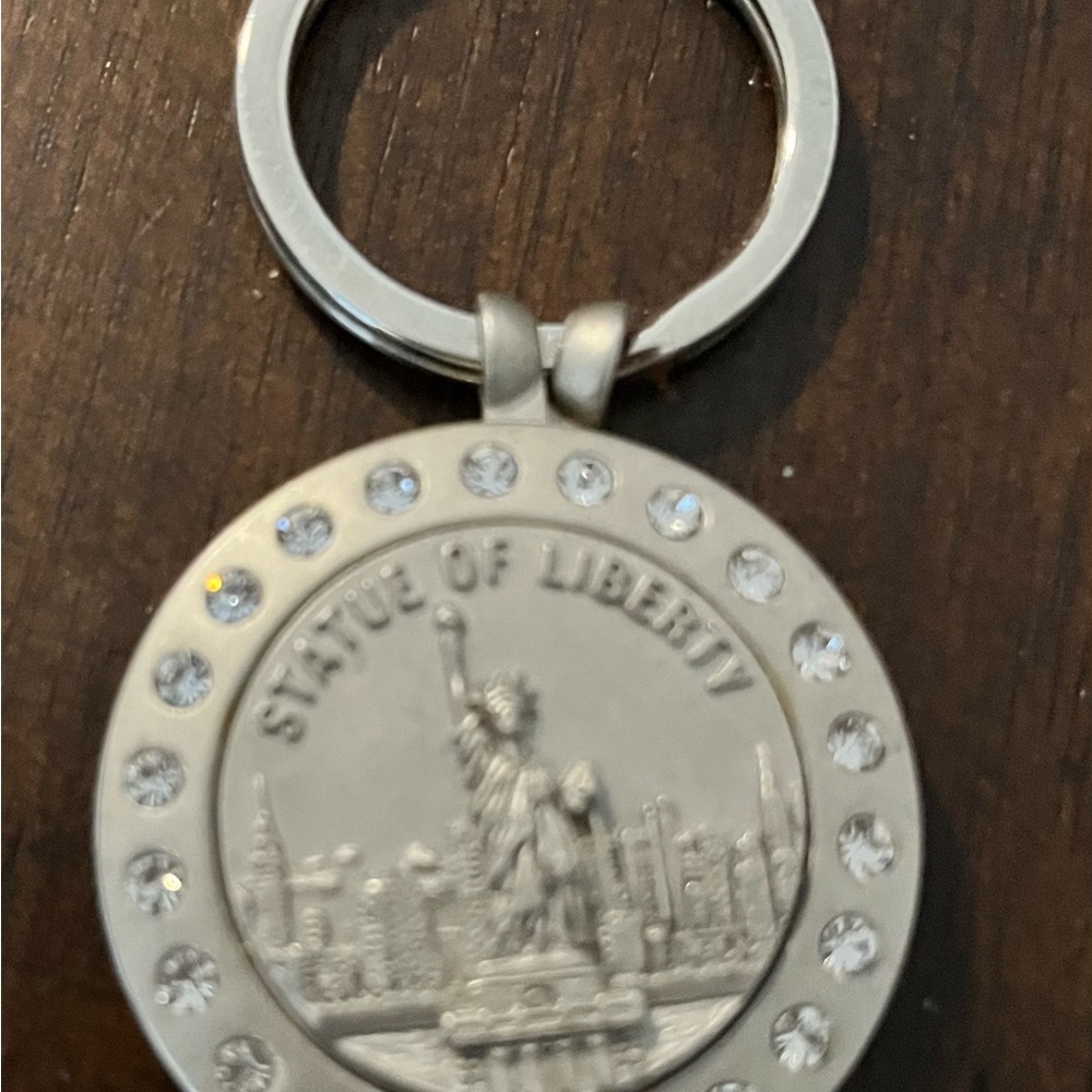 Statue of Liberty Gold Coin Keychain with Rhinestones